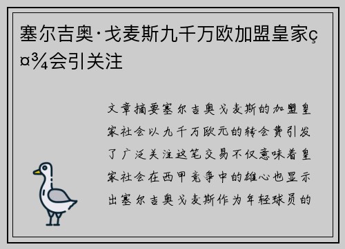 塞尔吉奥·戈麦斯九千万欧加盟皇家社会引关注